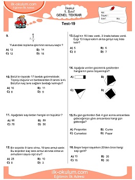 ilkokul 1. Sınıf Genel Tekrar Testleri 